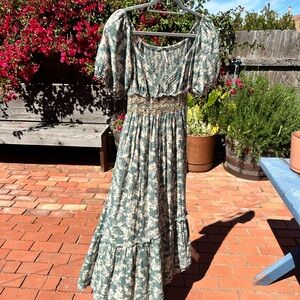 Free People Smocked Waist Floral Maxi Dress - Green